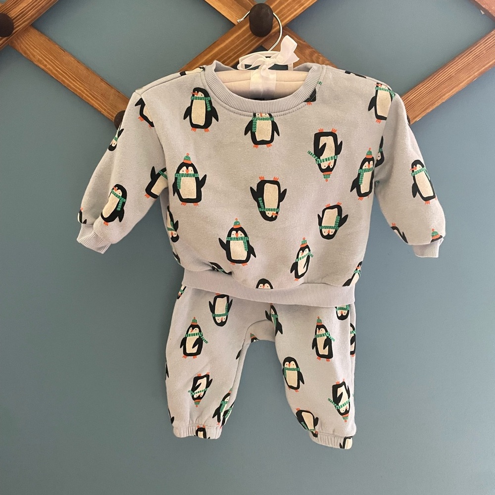Old Navy Blue Penguin Baby Set